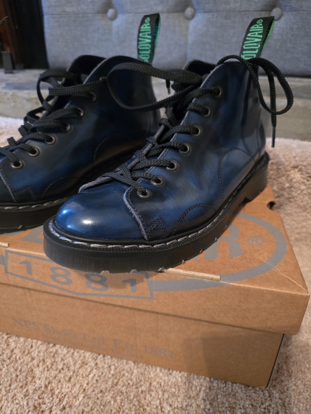Solovair Dark Blue Leather Lace-Up Ankle Boots by Solovair/Dr. Martens